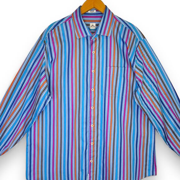 Peter Millar Men's Striped Button Up Shirt XL Blue Multi Stripe Dress Shirt - Picture 9 of 9
